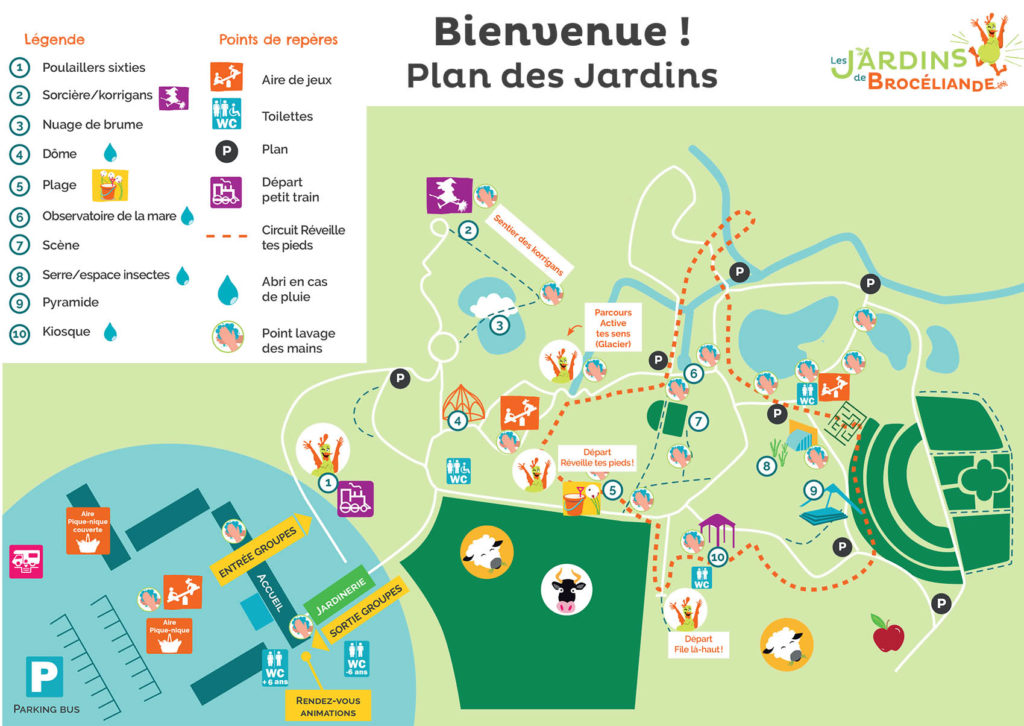 plan Jardins de Brocéliande avec points lavage