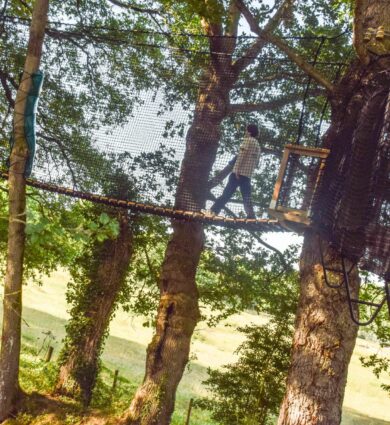 parcours dans les arbres, filets suspendus
